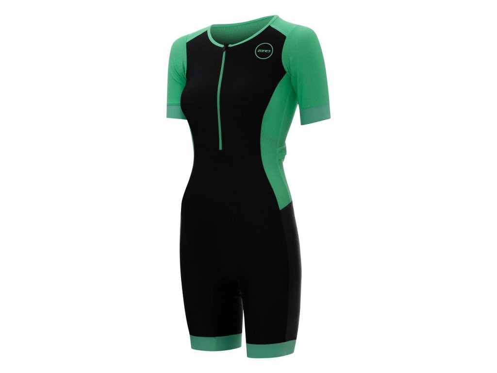 Zone 3 Women's Aquaflo Plus Short Sleeve Trisuit - BLACK/GREY/MINT