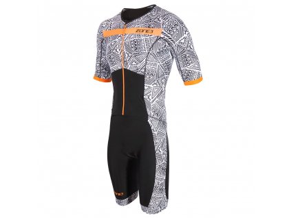 Zone 3 Men's Activate+ Kona Speed Short Sleeve Full Zip Trisuit / Black/White/Orange