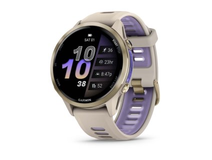 Garmin  Forerunner 970, Soft Gold titanová luneta, pouzdro French Grey a poloprůhledný řemínek French Grey/Indigo