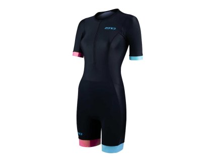 Zone 3 Women's Activate+ Short Sleeve Trisuit / Black/Neon (Velikost L)