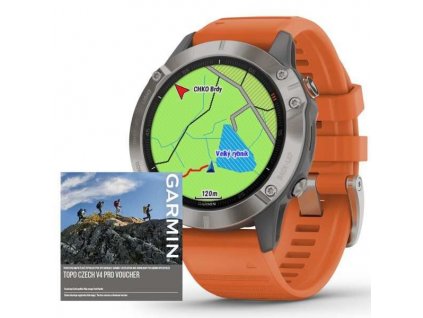 Garmin fenix6 PRO Sapphire, Titanium/Orange Band (MAP/Music)
