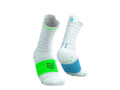 Pro Racing Socks v4.0 Ultralight Run High White/Norse Blue/Neon Green (Velikost T2)