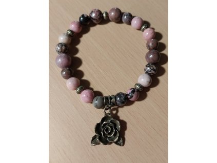 Rodonit bronz rózsa medállal