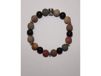 Képjáspis Ónix ffi karkötő korona dísszel