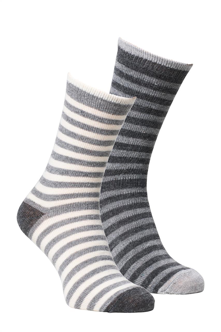 Ponožky z alpaky - proužk. - duopack Velikost: 43-46, Zvolte variantu: tm.šedá/sv.šedá + bílá/sv.šedá