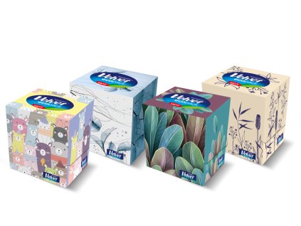 Papírové kapesníky 3vrstvé VELVET Cube 100% celulóza (56 ks v krab.)