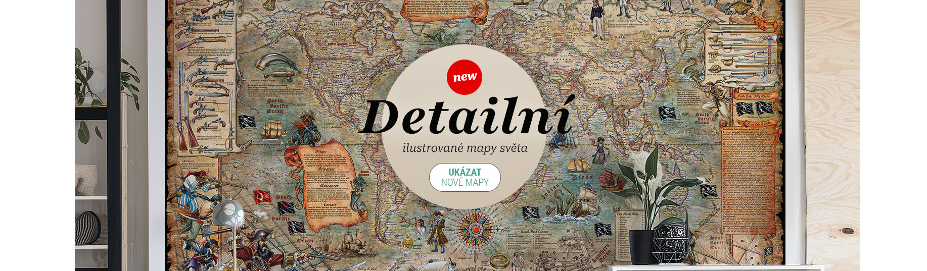 Detailní mapa světa ilustrovaná