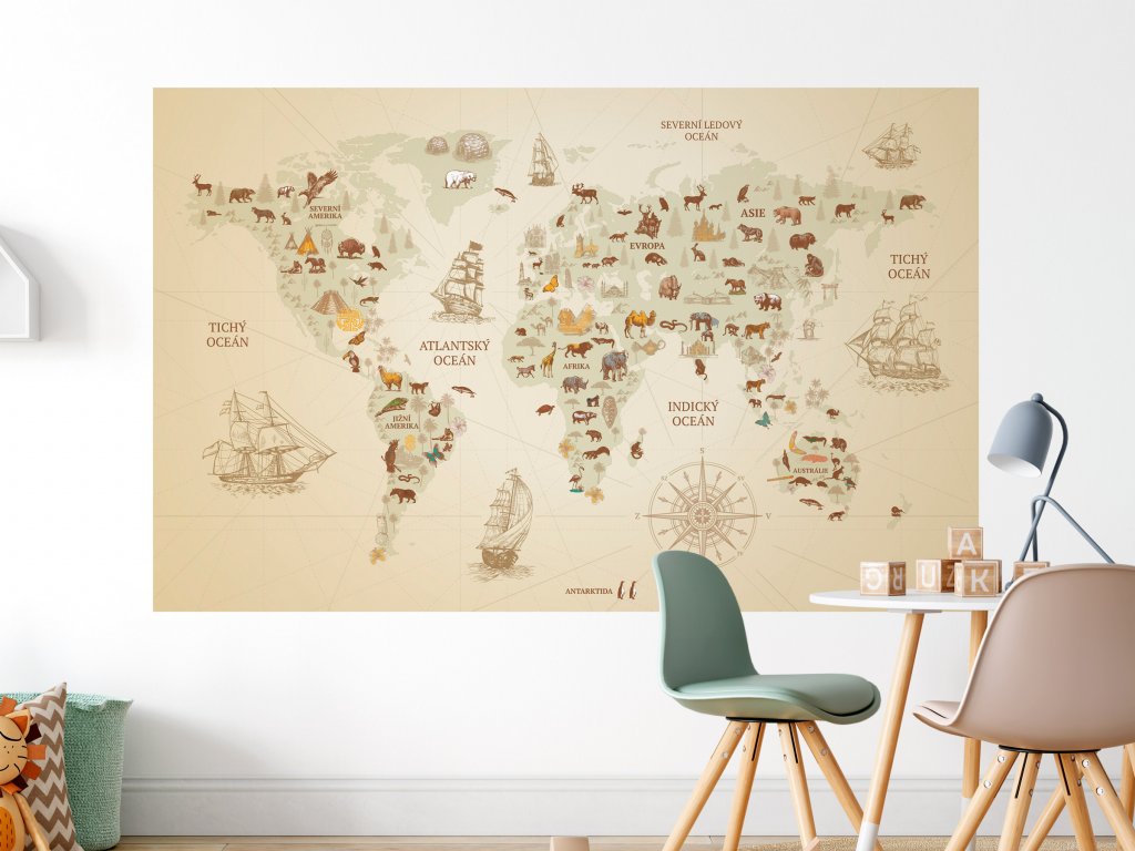 objevitelska mapa sveta vintage na zed bezova tmavsi