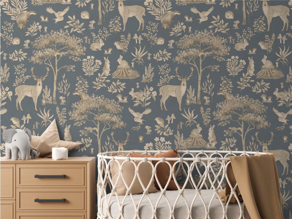 Tapeta pro děti kouzelný les Fantastic Forest Vintage blue detail