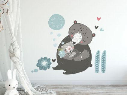 ekologicka samolepka na zed medvedice s mladetem v detskem pokoji