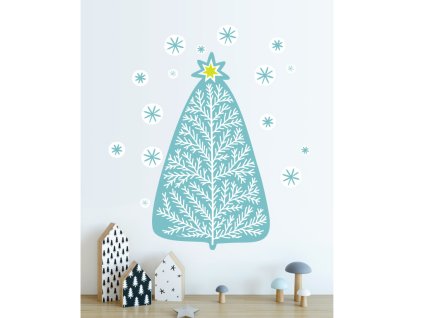 samolepka na zed vanocni stromek prirodni tyrkysova bila