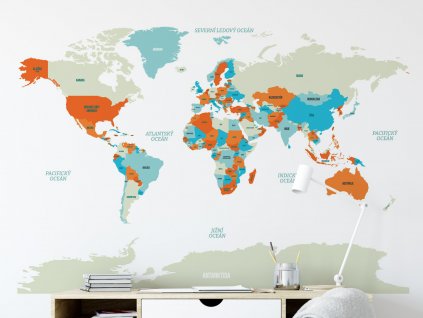 samolepici mapa sveta samolepka na zed oranzova