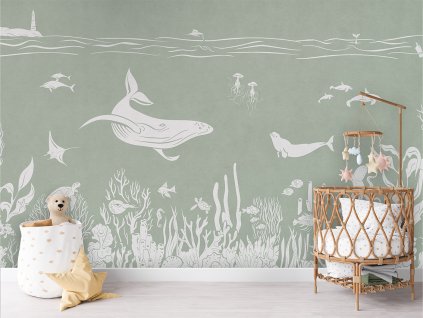 Moře Zvířata Zelená – Sea Animals Green Crib rotan