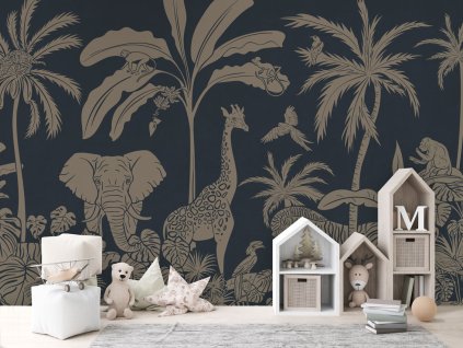 Dětská tapeta džungle Monochrome Jungle Mural House cabinets Copy