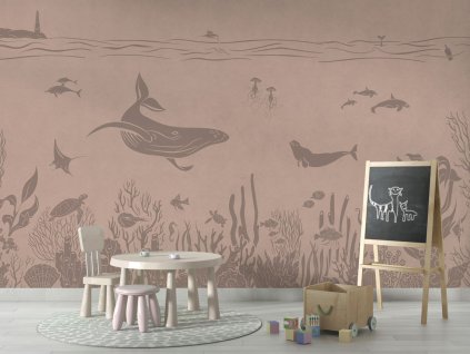 Tapeta podmořský svět Monochrome sea PINK VINTAGE Mural School board Copy