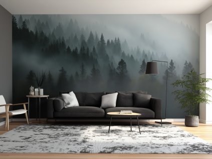 tapeta na zed les v mlze Foggy forest interier