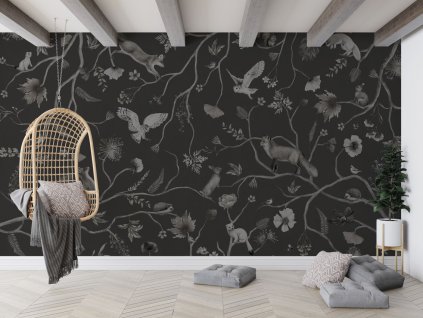 detska tapeta lesni zviratka playful forest cerna