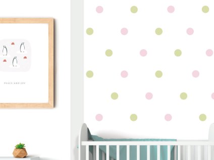 samolepky na zed puntiky ruzova zelena