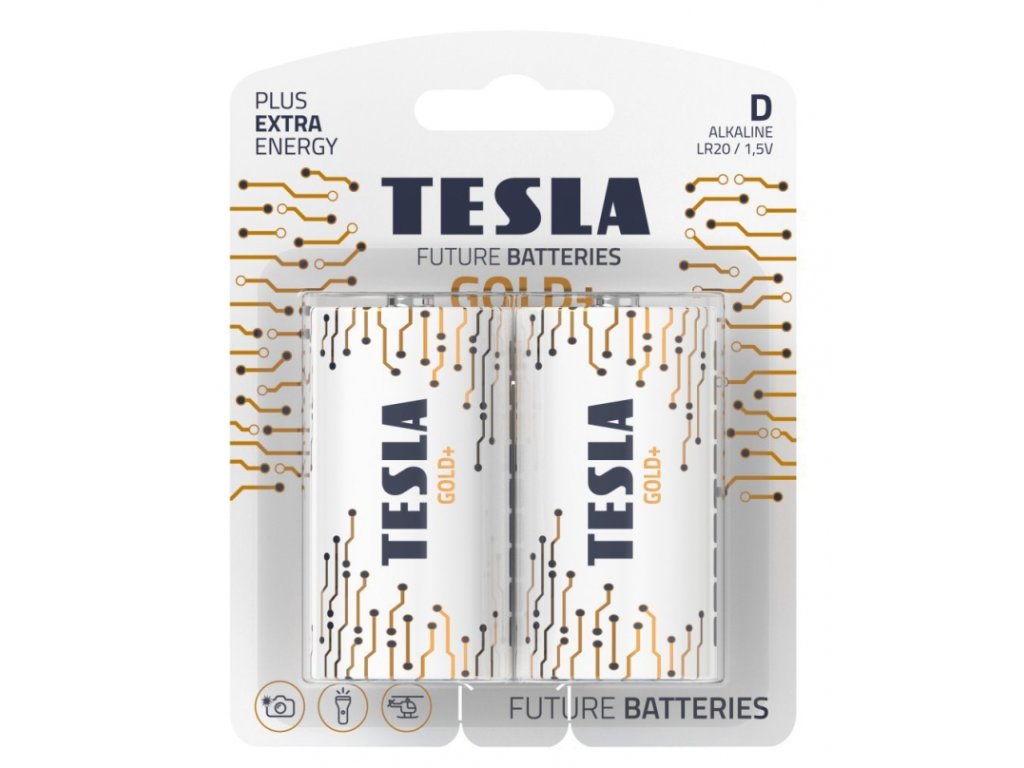 Tesla - GOLD+ Alkalická baterie D (LR20, velký monočlánek, blister) 2 ks