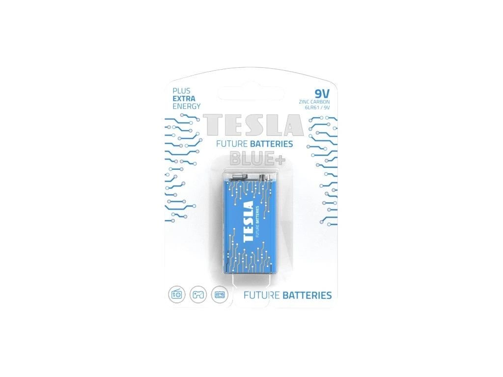 Baterie Tesla BLUE+, zinkouhlíková, 9V, 1 ks, (6LR61, blister)