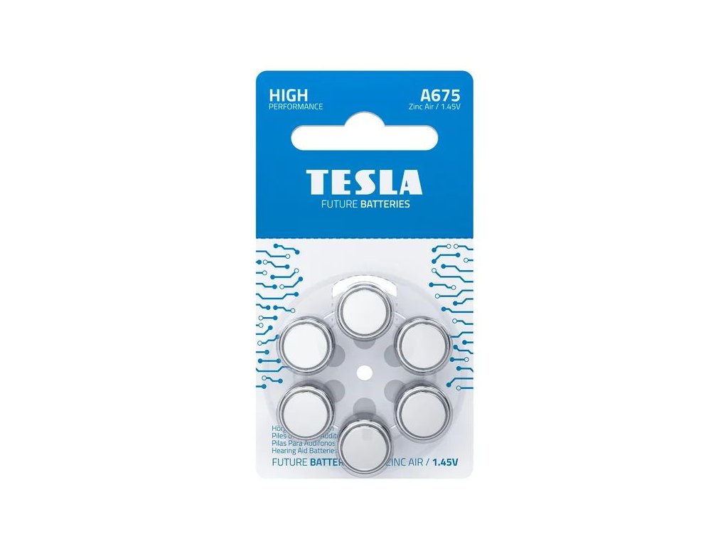 Baterie Tesla A675 do naslouchadel PR44 6ks, (blister)