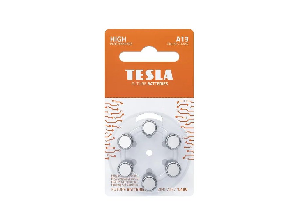 Baterie Tesla A13 do naslouchadel PR48 6ks, (blister)