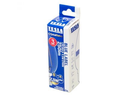 Tesla - LED žárovka FILAMENT RETRO svíčka E14, 2,5W, 230V, 250lm,15 000h, 2700K teplá bílá, 360stčir
