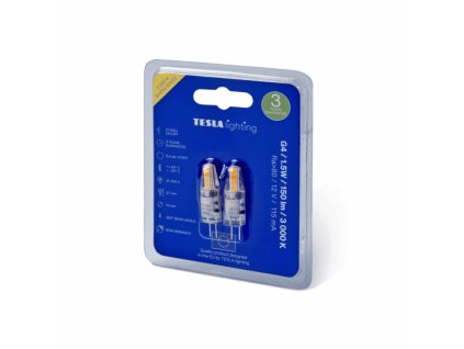 LED žárovka Tesla G4, 1,5W, 12V, 150lm, 25 000h, 4000K  denní bílá, 360st 2ks v balení