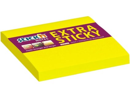 Bloček samolepicí Hopax Extra Sticky 76x76 mm, neonově žlutý, 90 lístků