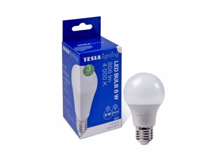Tesla - LED žárovka BULB E27, 8W, 230V, 806lm, 25 000h, 6500K studená bílá, 220st