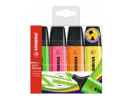 Zvýrazňovač Stabilo Boss Original, 2-5 mm, klínový hrot, sada 4 ks