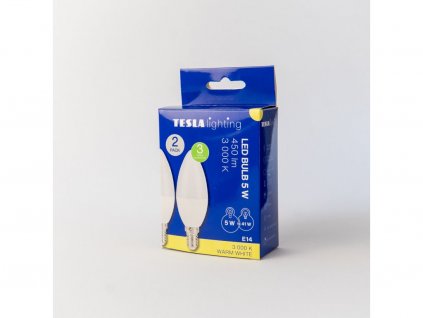 LED žárovka Tesla CANDLE svíčka, E14, 5W, 230V, 450lm, 25 000h, 3000K teplá bílá, 220st 2ks