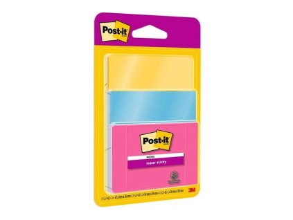 Bloček papírový silně lepicí Post-it Super Sticky, mix velikostí a barev, 3x45 lístků