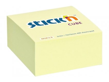 Bloček samolepicí Stick'n Hopax, 76x76 mm, kostka, žlutý, 400 lístků