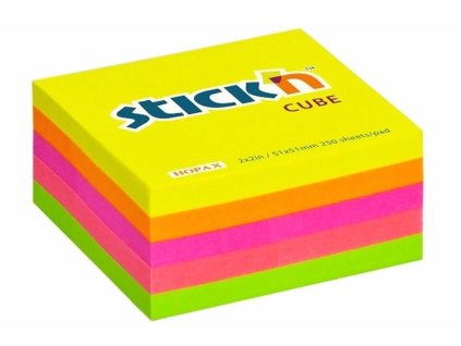Bloček samolepicí Stick'n Hopax, 51x51 mm, mini kostka, neonové barvy, 250 lístků