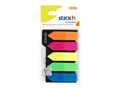 Záložka samolepicí Stick'n Hopax, 42x12, plastová šipka, neonové barvy, 5x25 ks