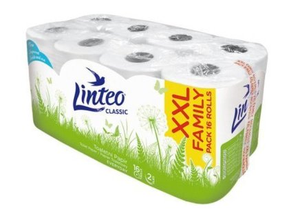 Papír toaletní Linteo Classic, 2vrstvý, celulóza, 15 m, 150 útržků, bílý, 16 ks