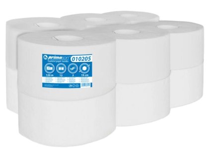 Papír toaletní Primasoft Jumbo, 2vrstvý, recykl, ø 19 cm, 100 m, bílý, 12 ks