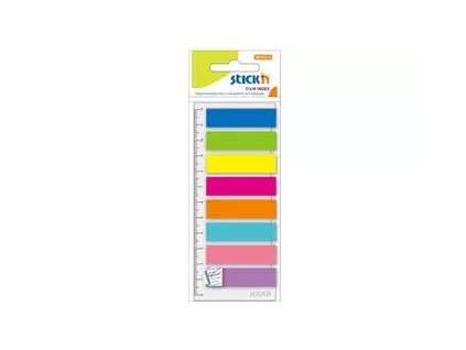 Záložka samolepicí Stick'n Hopax, 45x12 mm, plastová, s pravítkem, neonové barvy, 8x25 ks