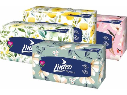 Kapesníčky papírové Linteo, 2vrstvé, 100 % celulóza, v krabičce, 150 ks, bílé