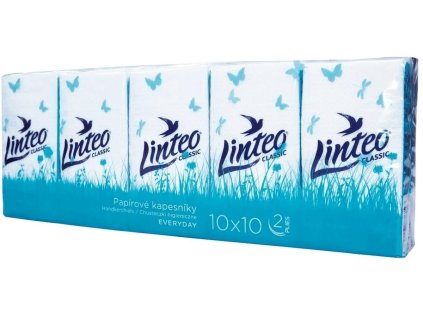 Kapesníčky papírové Linteo, 2vrstvé, 100 % celulóza, 10 x 10 ks, bílé