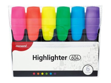 Zvýrazňovač Monami 604, 1-4 mm, klínový hrot, sada 6 ks