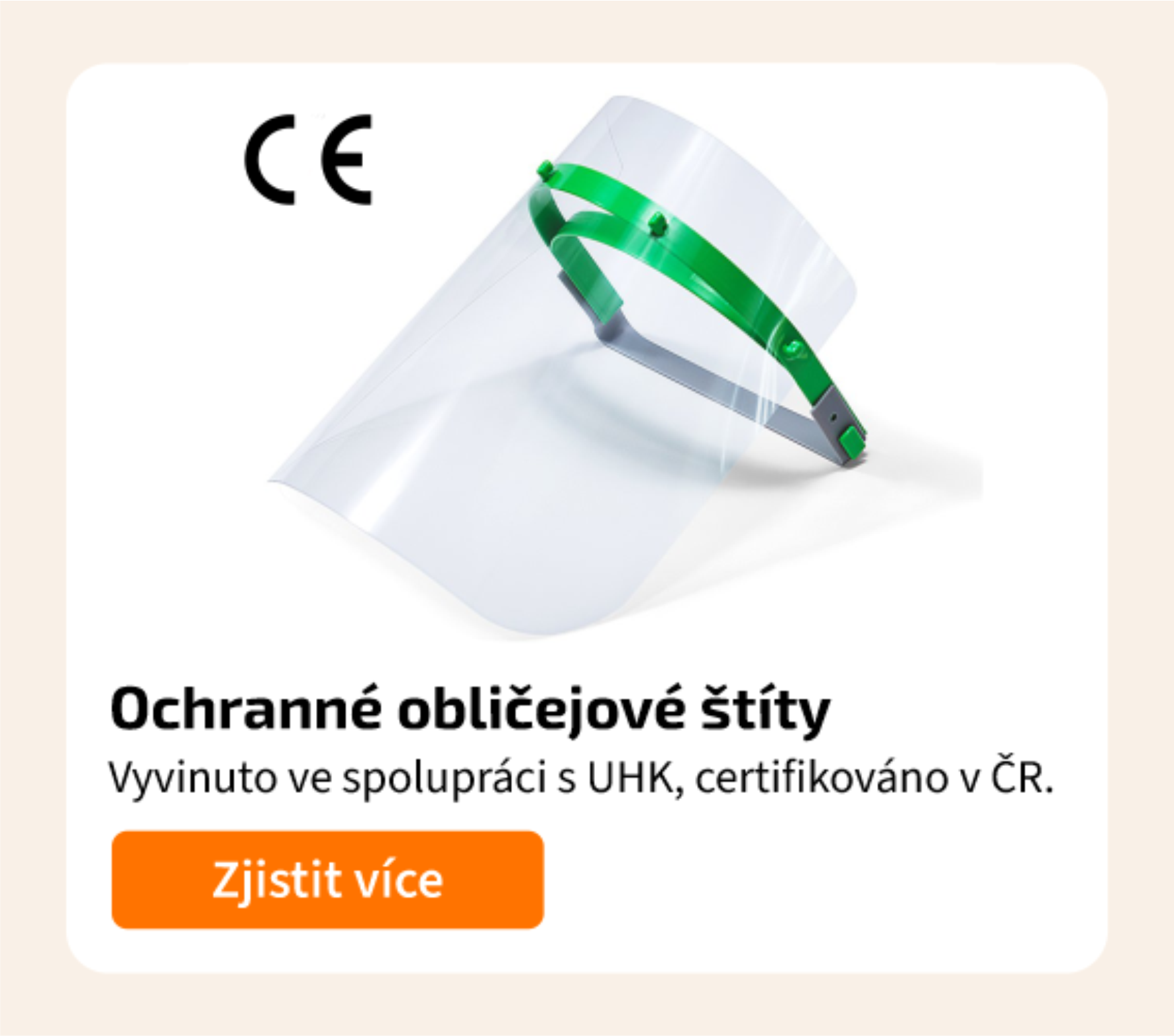 Certifikovaný obličejový štít na ochranu očí a obličeje.