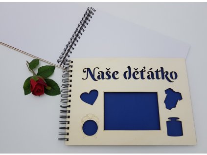 Dětské dřevěné fotoalbum s mírama-modré