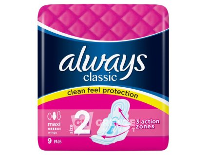 always classic maxi hygienicke vlozky s kridelky 9 ks
