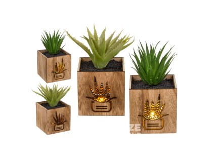 Dekorační květináč dřevěný s LED světlem 10x18cm
