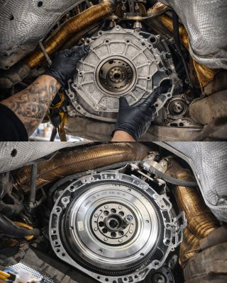 Mercedes-Benz E63 a jeho oprava úniku oleje mezi motorem a převodovkou 🔧⚙️