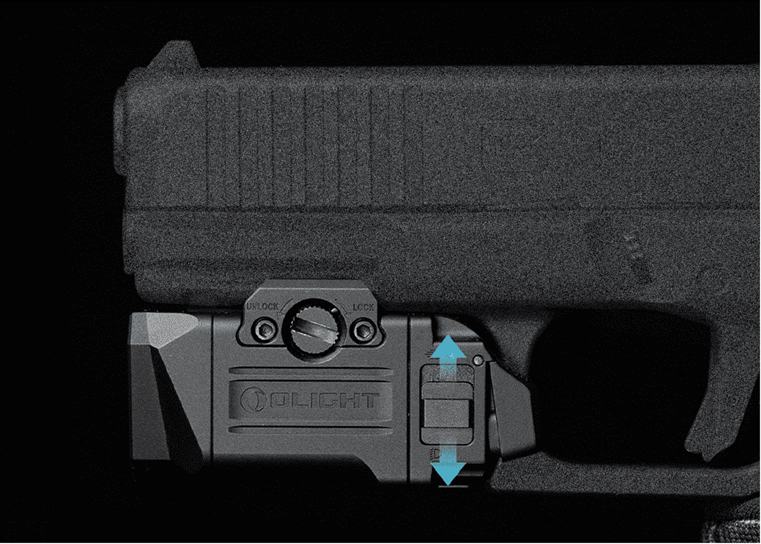 PL X Olight - přepínač mezi bodovým světlem a světlometem