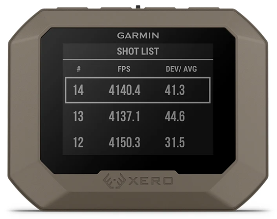 chronograf Garmin XERO C1 PRO - shot list