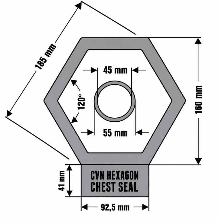 Hrudní krytí CVN Hexagon - rozměry